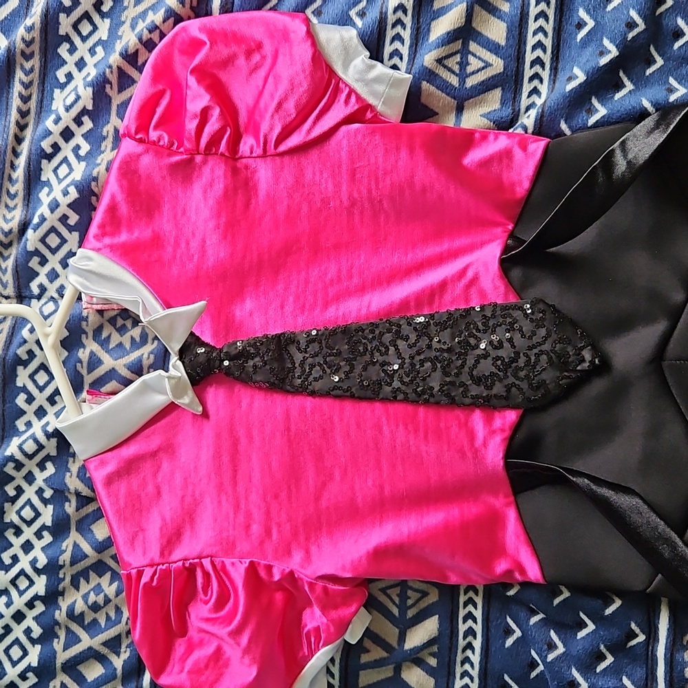 Weissman Fuchsia and Black Dance Costume with Sequin Tie Medium CHILD - Picture 6 of 8